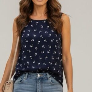 Banana Republic Navy Blue Nautical Anchor Print Sleeveless Shell Top MEDIUM
